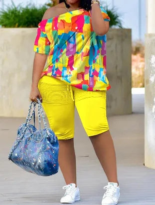 Short Sleeve T-shirts and Shorts Two Piece Sets Streetwear Printing Half Pants Suits for Female 2024 Spring and Summer New Good Vibrations
