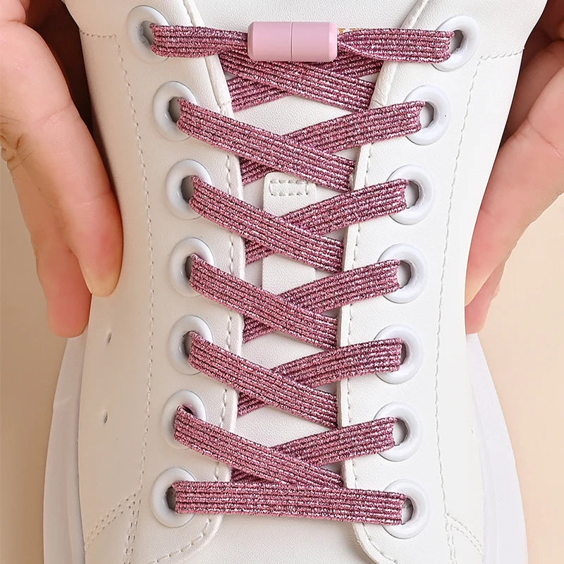 1Pair No Tie Shoe Laces Colorful Buckle Shoelaces Pearl Light Colorful Fashion Without Ties Elastic Laces Sneaker Kids Adult Good Vibrations