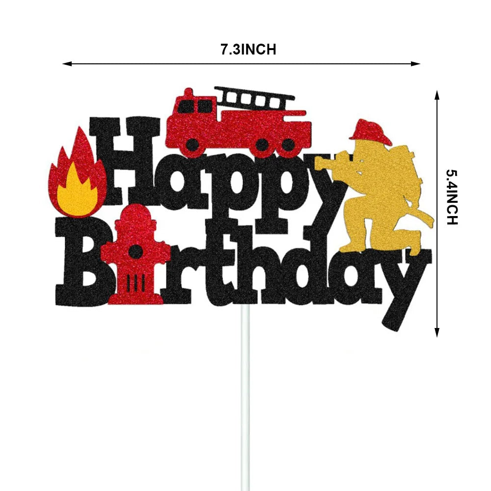 Fireman Cake Topper Cupcake Toppers Fire Hydrant Truck Firefighter Helmet Theme for Kids Boy Girl Happy Birthday Cake Decoration Good Vibrations