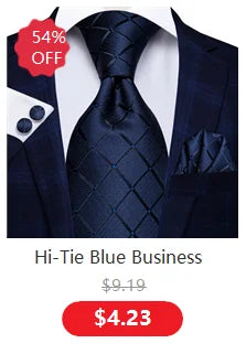 Hi-Tie Blue Business Solid 100% Silk Men's Tie NeckTie 8.5cm Ties for Men Formal Luxury Wedding High Quality Gravata Good Vibrations