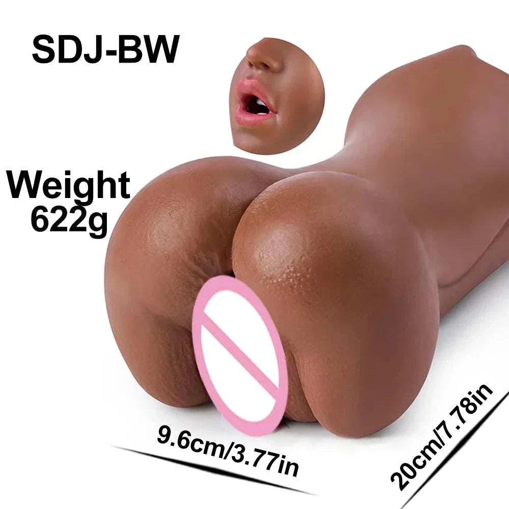 Artificial vagina blowjob masturbation pocket pussy for men in brown color, featuring realistic oral mouth and anus design.