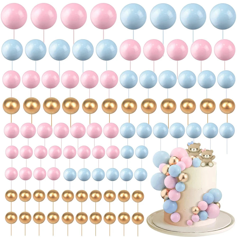 20Pcs Balls Cake Topper Pink Blue Gold Cake Balls Baking Decoration Birthday Wedding Anniversary Cake Picks Insert Toppers Decor Good Vibrations
