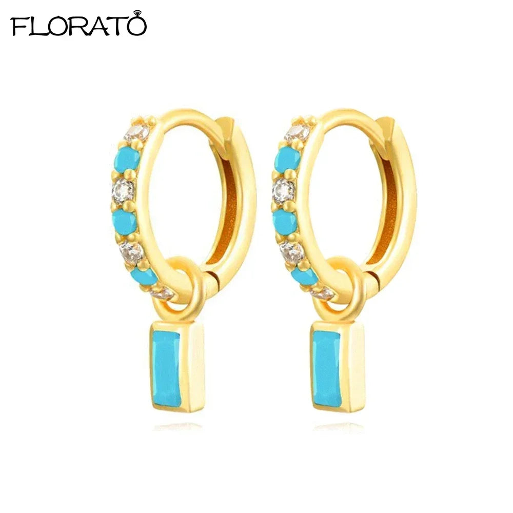 925 Sterling Silver Needle Summer Blue Earrings Trend 18K Gold Hoop Earrings for Women Fashion Puncture Jewelry Ear Accessories Good Vibrations