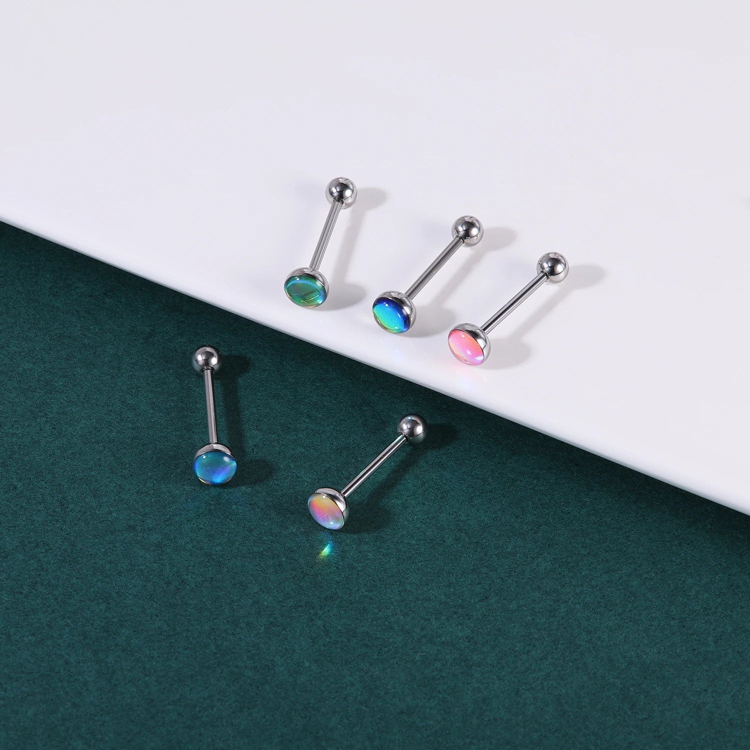 ZS 1Piece 14G Oil Luminescence Tongue Piercing Rings Stainless Steel Tongue Stud Skull Star Studs Earrings BCR Piercings Jewelry Good Vibrations Adult Super Store