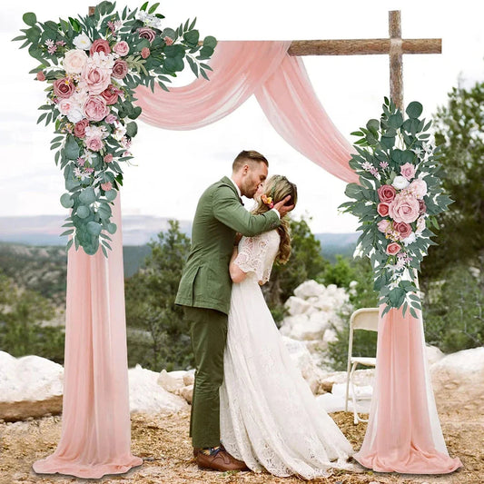 2pc Rose Artificial Flower Wedding Arch Flower Arrangement Country Wedding Ceremony Floral Garland Reception Backdrop Decoration Good Vibrations