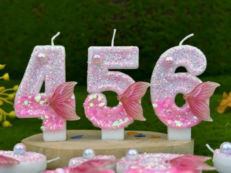 Digital Birthday Candles Party Decoration Birthday Pink Candles Sparkling Pink Beauty Fish Tail Wedding Boys Girls Gifts Number Good Vibrations