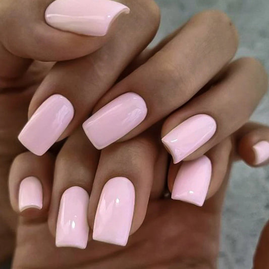 100Pcs Light Pink Press on Nails Short Medium Square Wearable Fake Nails Tips 10 sizes Full Cover False Nails Finger Decoration Good Vibrations