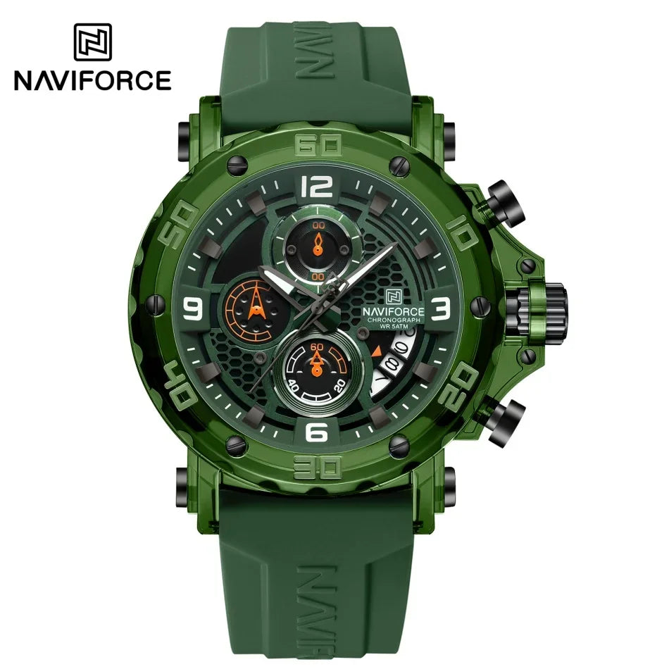 NAVIFORCE for Men Silicone Strap Luxury Fashion Quartz Watches Wrist watch Sports Chronograph 5TM Waterproof Male Watches GIfts Good Vibrations