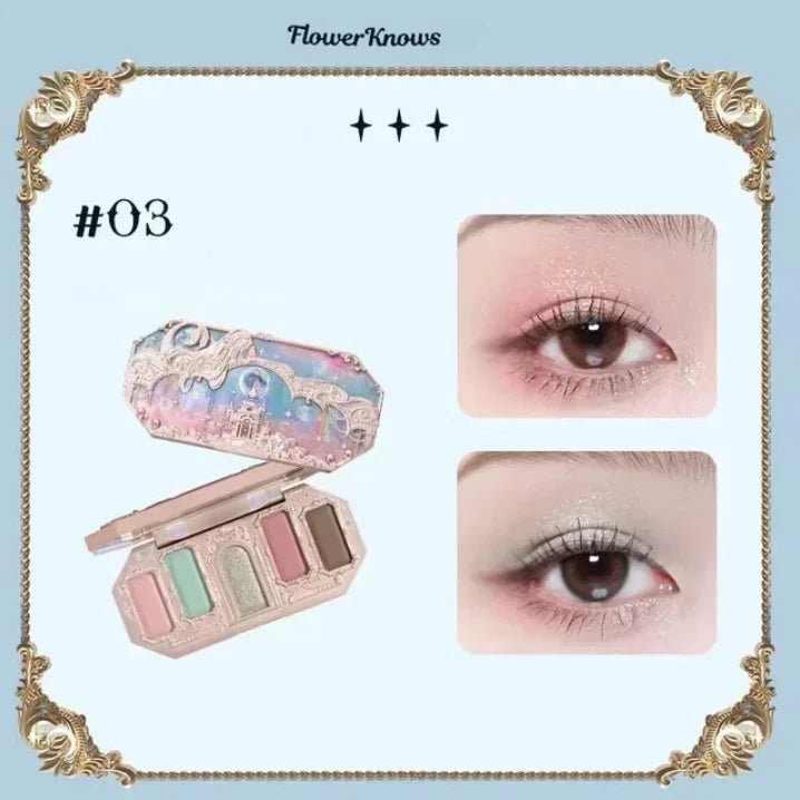 Flower Knows Moonlight Mermaid Eyeshadow Palette 8-Color Matte Shimmer Glitter Eye Makeup Cosmetics Women Beauty Eye Shadow Good Vibrations