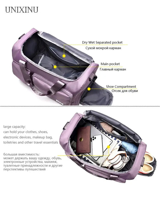 UNIXINU Carry On Travel Bag Large Capacity Weekender Overnight Duffle Bags with Shoe Compartment Sports Fitness Bags for Women Good Vibrations