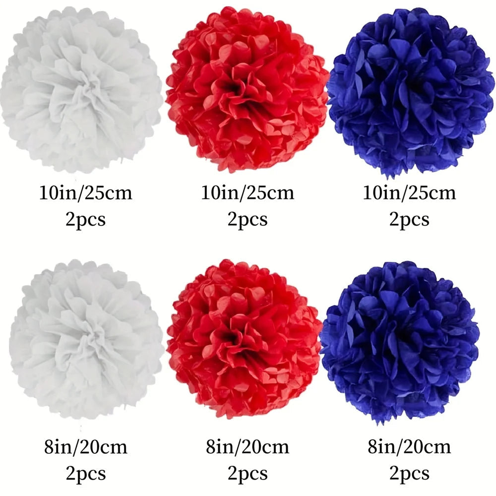 12pcs Red, Blue and White Party Decoration Ceiling Wall Hanging Tissue Flowers Decorations for Wedding Independence Day Good Vibrations