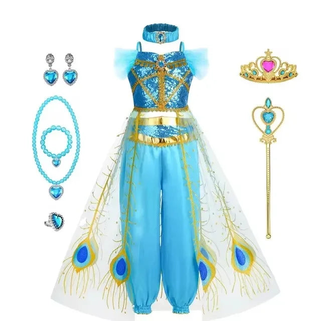 Jasmine Girls Aladdin Costume Halloween Princess Dress Kids Birthday Party Christmas Arabian Cosplay 4 5 6 7 8 9 10 Years Good Vibrations