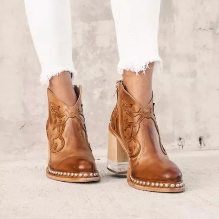 Platform Boots Autumn Female Ankle Boots PU Leather Embroidery Soft Short Boots Party Evening Footwear Zapatos De Mujer 35-43 Good Vibrations