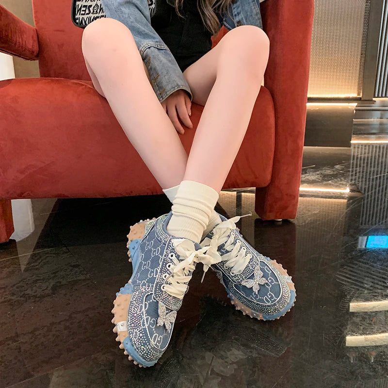 Women Sports Shoes Trend 2024 Rhinestone Sneaker Tennis Female Casual Mirror Luxury Designer Elegant Fashion Shoes for Women Good Vibrations