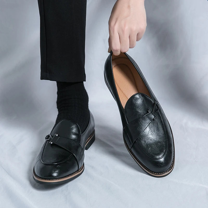 Black Loafers for Men Fashion Stone Pattern Men's Formal Monk Shoes Business Handmade Leather Men's Social Shoes Driving Shoes Good Vibrations