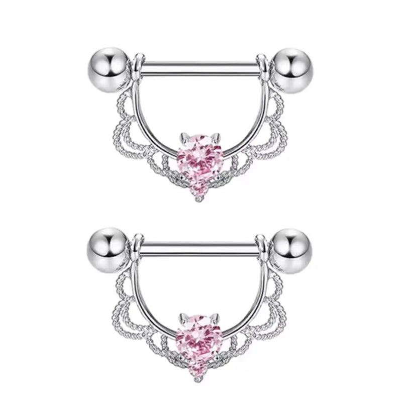 1Pair Pink Butterfly Nipple Piercing Jewelry Shiny Crystal Nipple Rings For Women Girls Heart Nipple Barbells Piercing Pezon Good Vibrations Adult Super Store