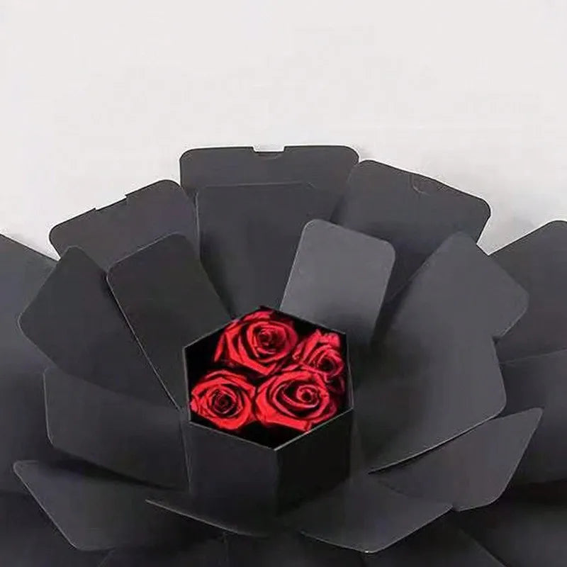 1 Set Hexagonal Gift Box Handmade DIY Photo Album Explosion Box Black Rose Wrapping Box Birthday Party Valentine's Day Gift Box Good Vibrations