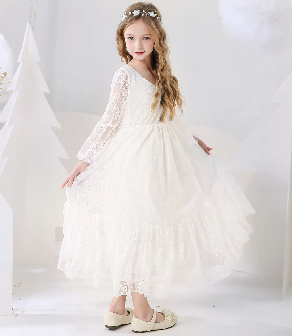 Flower Girl Dress Lace Chiffon Long Dresses Flower Girl Wedding Dress Summer Boho Birthday Party Wedding Dress For 2-14 Years