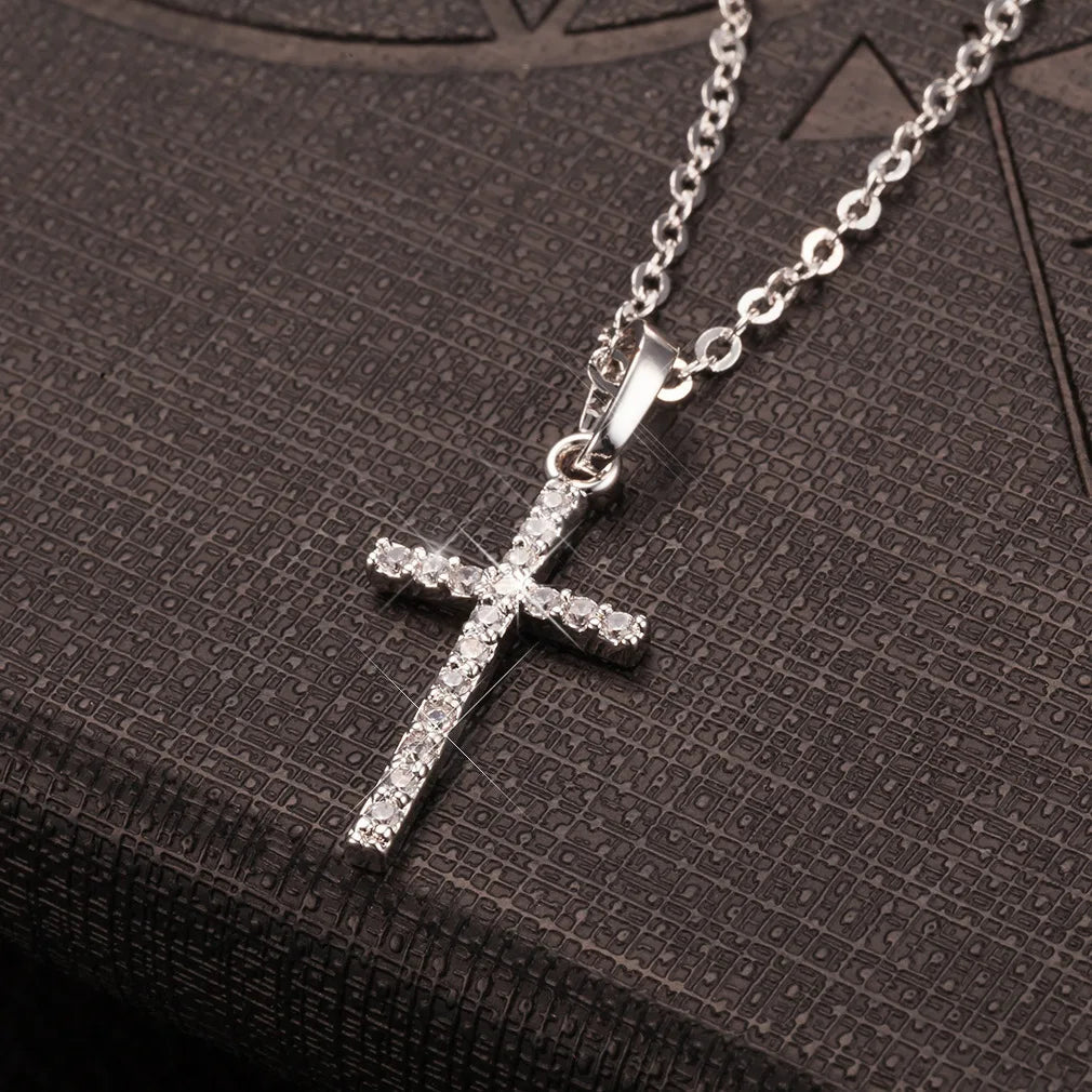 HipHop Fashion Cross Necklace For Women Crystal Zircon Men Necklace Metal Chains Choker Jesus Pendants Jewelry Gift Good Vibrations