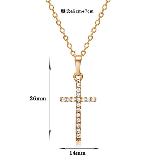 HipHop Fashion Cross Necklace For Women Crystal Zircon Men Necklace Metal Chains Choker Jesus Pendants Jewelry Gift Good Vibrations