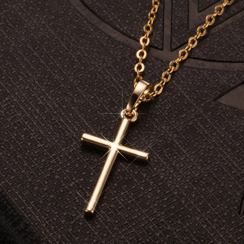 HipHop Fashion Cross Necklace For Women Crystal Zircon Men Necklace Metal Chains Choker Jesus Pendants Jewelry Gift Good Vibrations