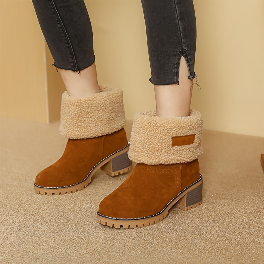 Women's Warm Faux Fur Lined Boots - Slip On Block Heeled Ankle Boots - Soft Faux Fur Lining - For Women - Perfect for Winter & Casual Occasions - Ideal Gift for Fashionable Women Good Vibrations