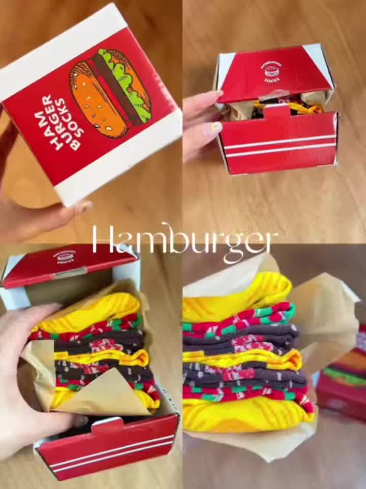 2 pairs of gift boxes with and interesting big burger socks, universal gift socks for men and women, new mid-tube socks for autumn and winter, whimsical imitation food pattern creative design, comfortable and elastic, k Good Vibrations