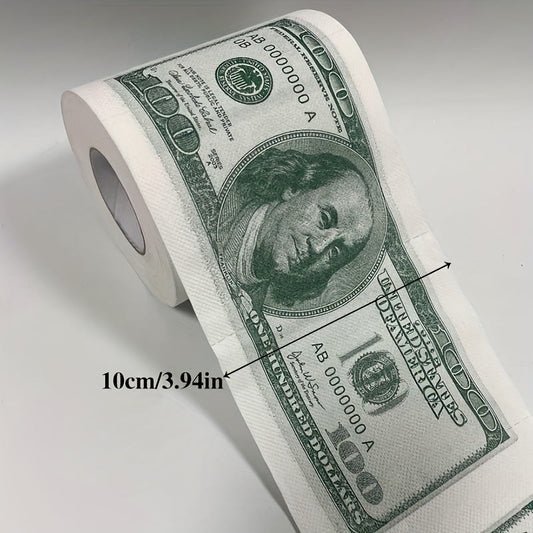 1 Roll of Whimsical $100 Bill Printed Toilet Paper - Multifold, Wood Pulp Material, Continuous Roll, Gift for Party Decor, Home Decor, and Holiday Gift Ideas Good Vibrations