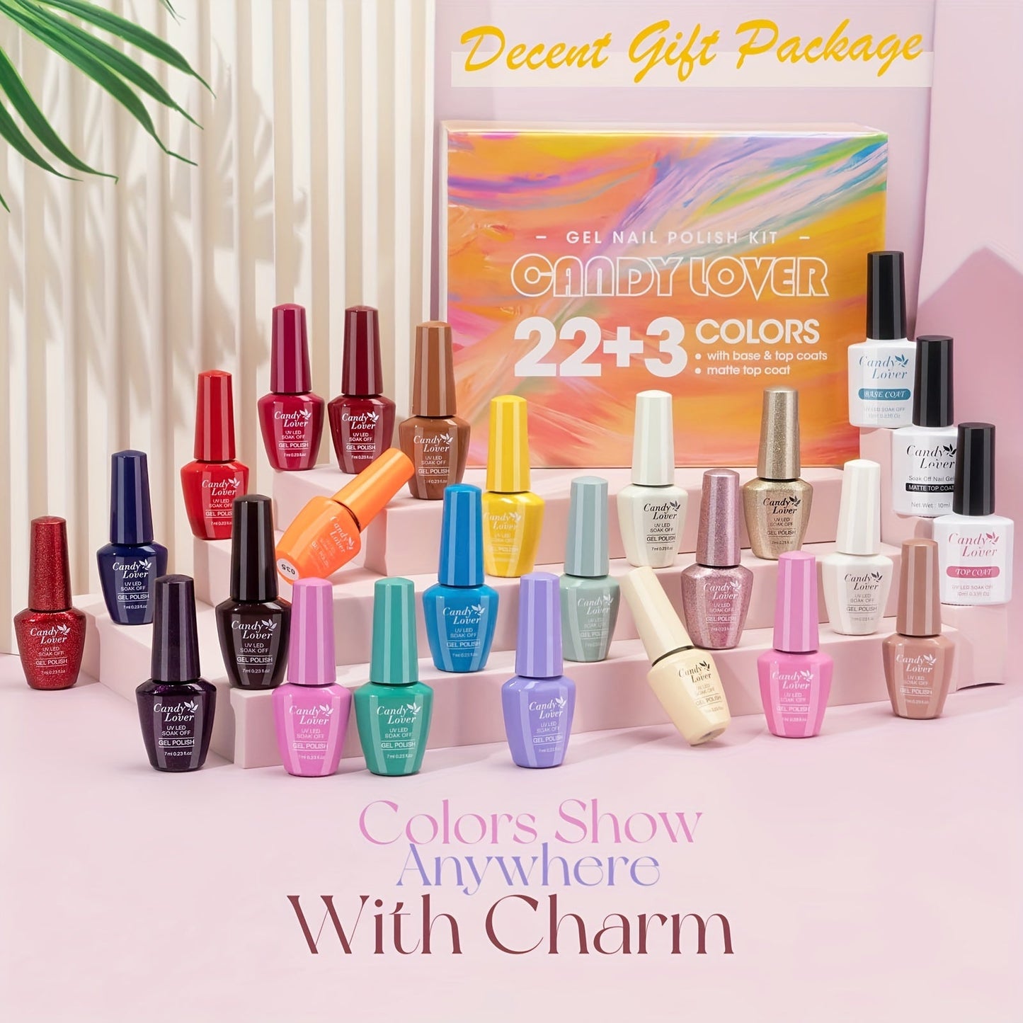 Candy Lover Gel Nail Polish, 25 Pcs Neon Bright Gel Nail Polish Set With Base Top Coat Matte Coat, Soak Off Gel Polish, UV Nail Polish Set, Pink Purple Glitter Red White Gel Colors Good Vibrations