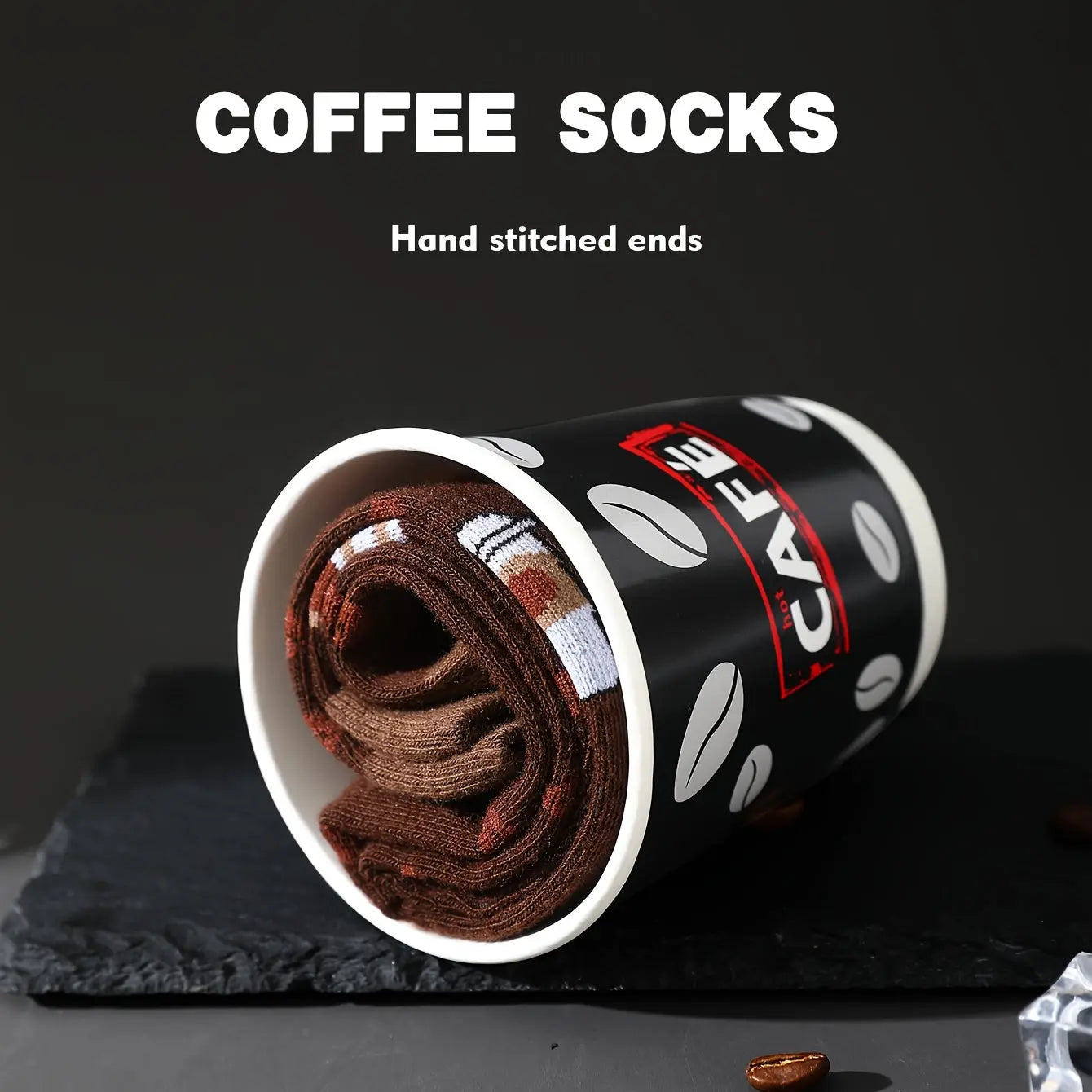 1 pair of men and Women's same retro style coffee cup socks, 2025 autumn and winter thick Men's novel socks, funny letter mid-tube socks, fashionable sports socks unique holiday gift set, whimsical imitation food creative fun Good Vibrations