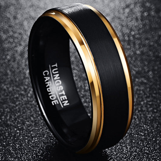 8mm width Vacuum plating Golden edge black matte surface Men's tungsten ring USA size 7-15 Good Vibrations