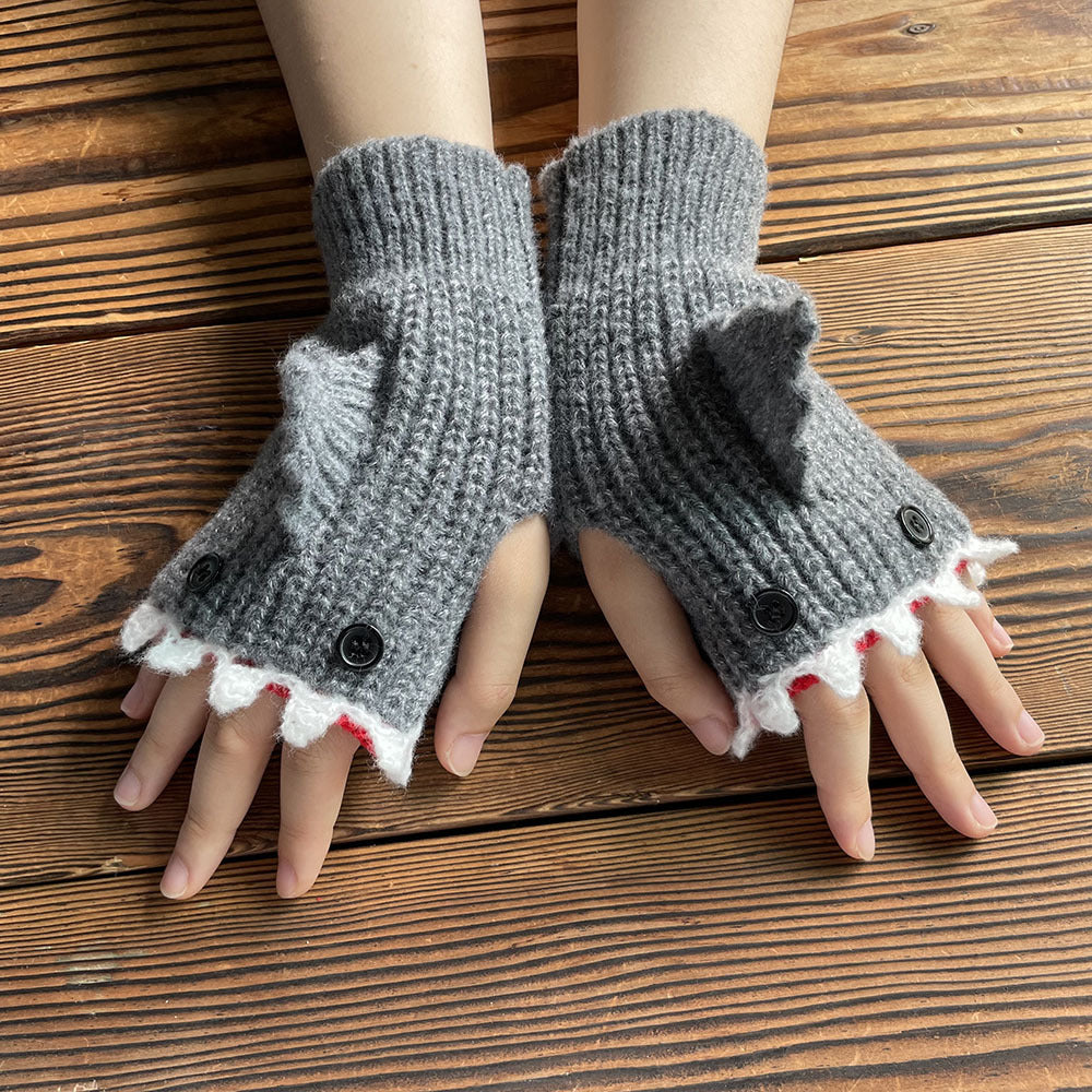 1pair Funny Handmade Shark Gloves - Wool Winter Warm Half-finger Gloves for Christmas Gifts for stocking stuffers Good Vibrations
