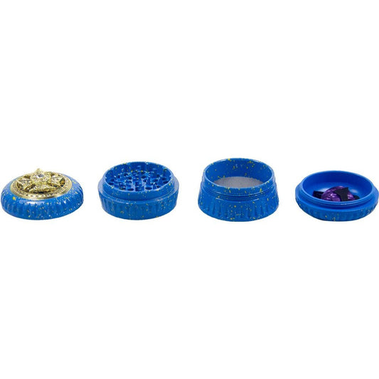 4-Layer Aluminum Herb Grinder with Built-in Fidget Spinner Top, Unique Star-Shaped Spinner Design with Embedded Rhinestones, Textured Body with Colorful Speckled Pattern for Enhanced Grip, Durable Construction and Smooth Grin Good Vibrations Adult Super Store