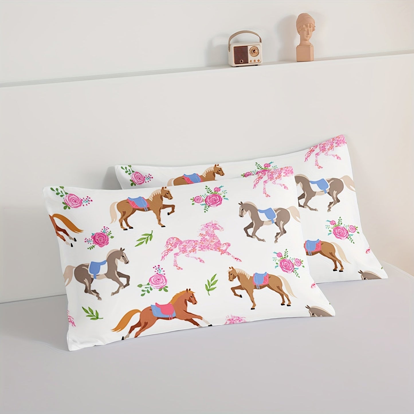 3pcs Fashion Comforter Set (1 * Comforter + 2 * Pillowcase, No Core), Cartoon Horse And Rose Print Bedding Set, Soft And Comfortable Skin-friendly For Bedroom, Guest Room Good Vibrations