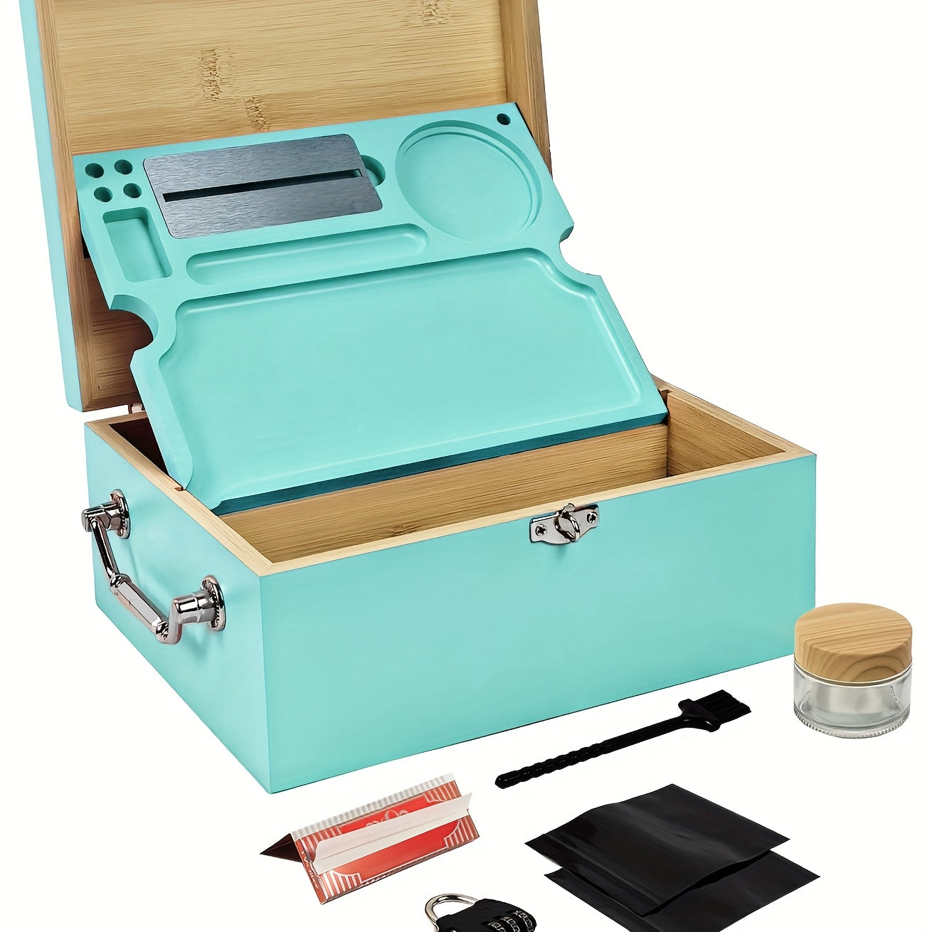 1set, Large Stash Box, Wooden Storage Box with Tray, Bamboo Storage Box with Lock And Accessories, Smoking Paper Anti-odor Canister Private Box with Brush, Household Gadget, Christmas Gifts, Christmas Supplies, Christmas Part Good Vibrations Adult Super Store