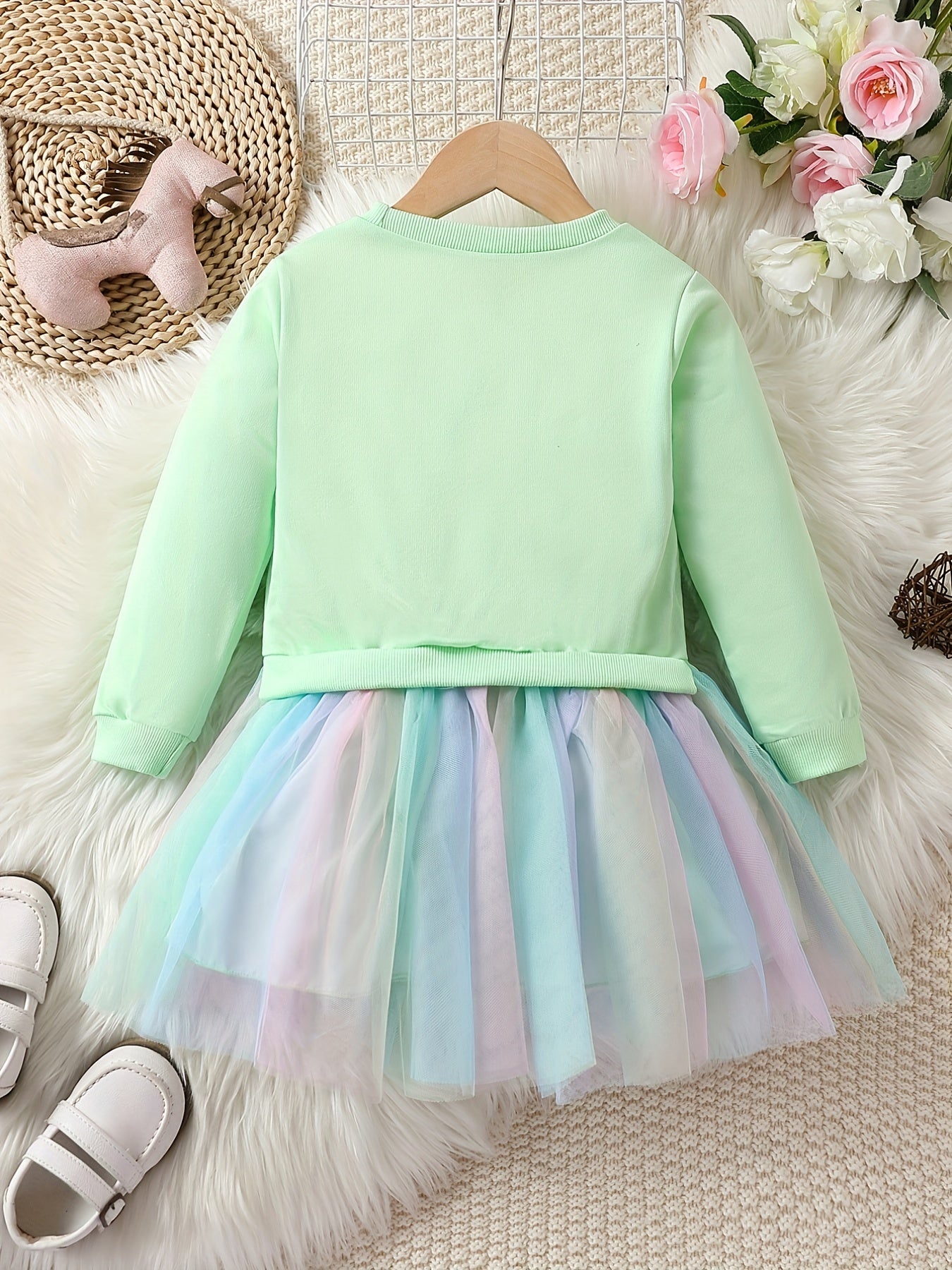 Adorable Unicorn Midi Dress - Comfortable, Season-Ready with Tulle Detailing, Ideal for Girls Good Vibrations