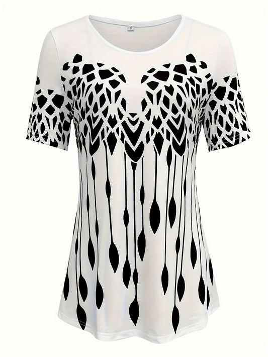 Fashion Round Neck Printed Short-sleeved T-shirt with Capri Pants for Women Set Good Vibrations