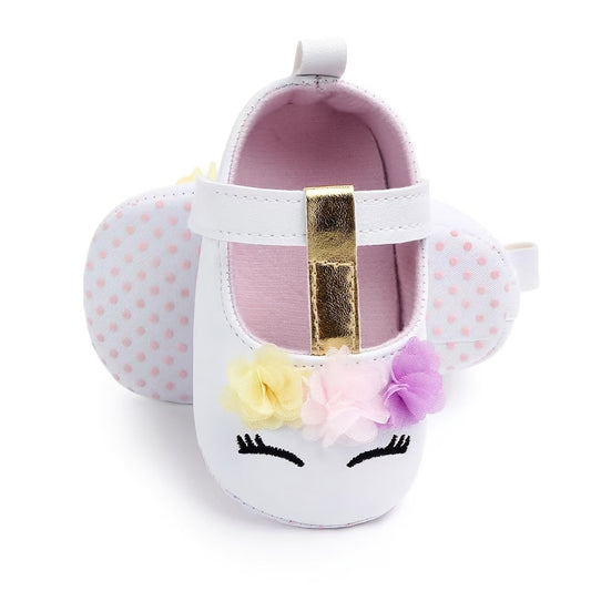 Adorable Baby Girls Cartoon Unicorn Crib Shoes - Flexible Fabric Sole, Hook-and-Loop Fastener, Mesh Flower Embellishment, Breathable for Spring and Autumn Walking Good Vibrations