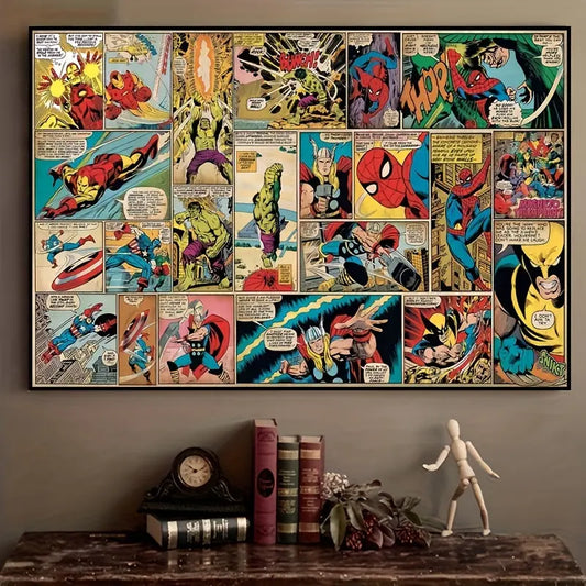 12x16 Inches Marvel Superhero Poster - Officially Licensed Disney Movie Theme with Iron Man, Captain America, Hulk, Spider-Man - Vibrant Comic Book Style Wall Art Decorative Painting - Unframed Good Vibrations