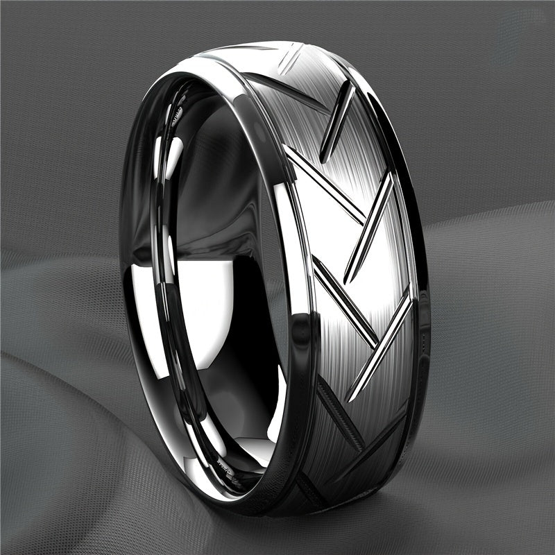 1pc 8MM Luxury High Quality Black Titanium Steel Ring Fashion Simple Men's Black Stainless Steel Wire Groove Tire Ring Artificial Jewelry Lover Gift Good Vibrations