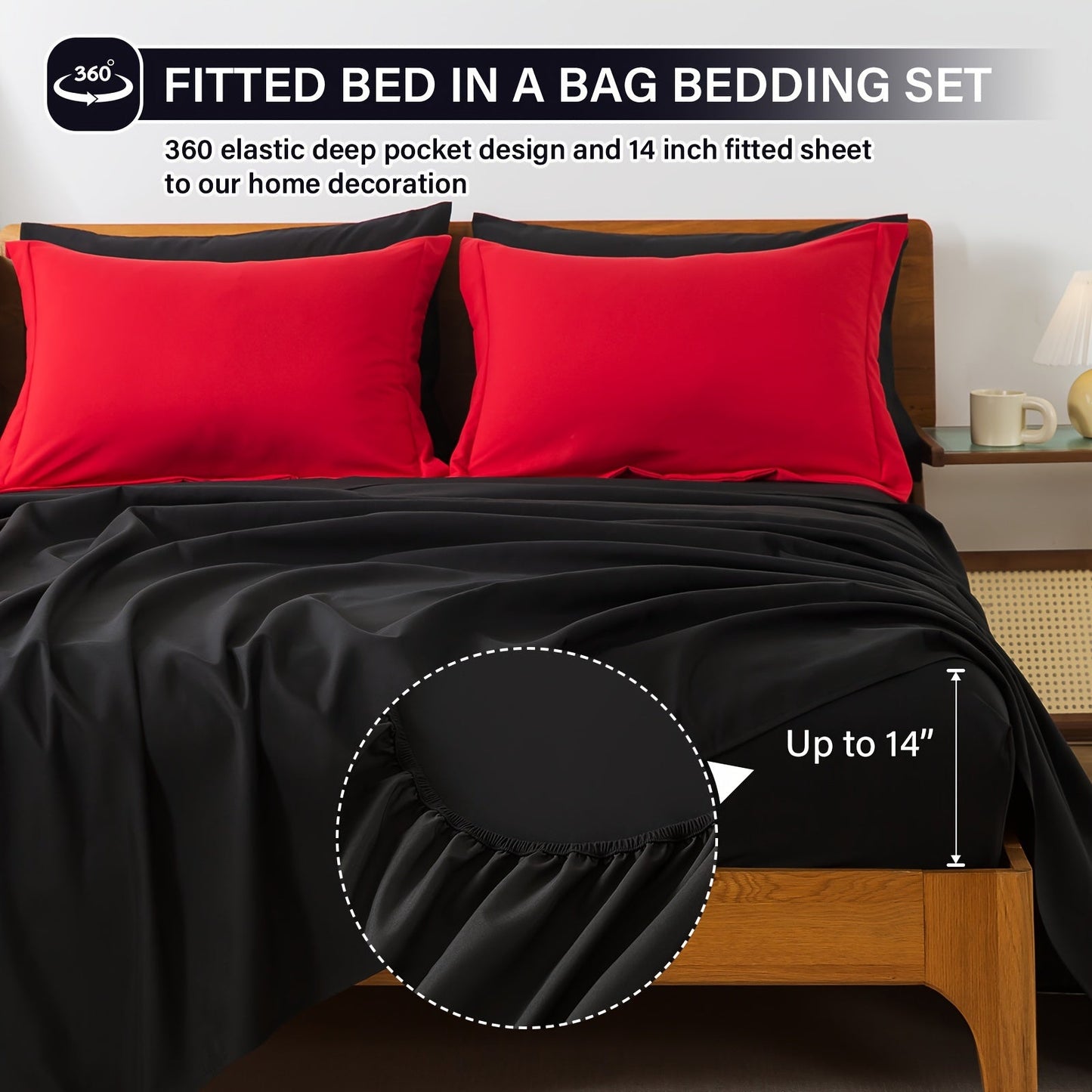 Cosybay Red and Black 7pcs All Season Down Alternative Bedding Sets with Comforter, Pillow Shams, Flat Sheet, Fitted Sheet and Pillowcase Good Vibrations