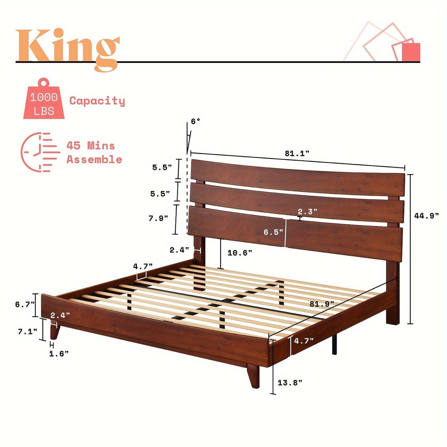 Solid Wood Platform Bed Frame with Wooden Headboard, No Box Spring Needed, Easy Assembly Good Vibrations