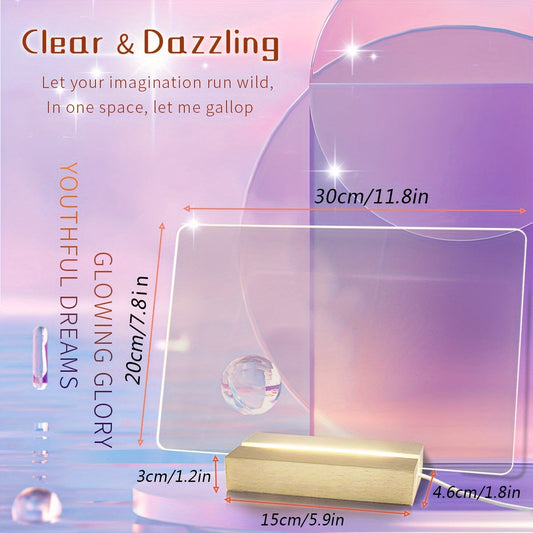 XD-TOPQC Acrylic LED Desk Organizer | USB-Powered Transparent Writing Board with Multi-Color Markers, Eraser Cloth & Labels | Modern Decorative Memo Planner for Home & Office | Includes Towel & Label Stickers | Ideal for to-D Good Vibrations