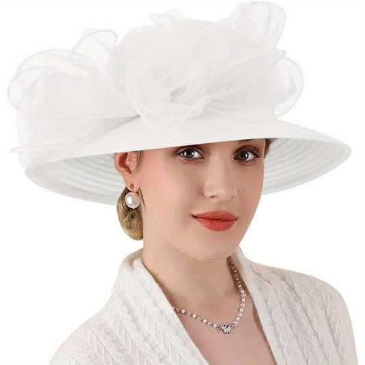 Women Lightweight Breathable Derby Church Dress Cloche Bowler Hats Cocktail Tea Party Wedding Bridal Hat with Bow Knot Good Vibrations