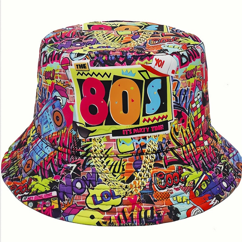 1pc Trendy Unisex Sunshade Bucket Hat with 90s Print - Double-Sided for Outdoor Beach - Great Gift Idea Good Vibrations