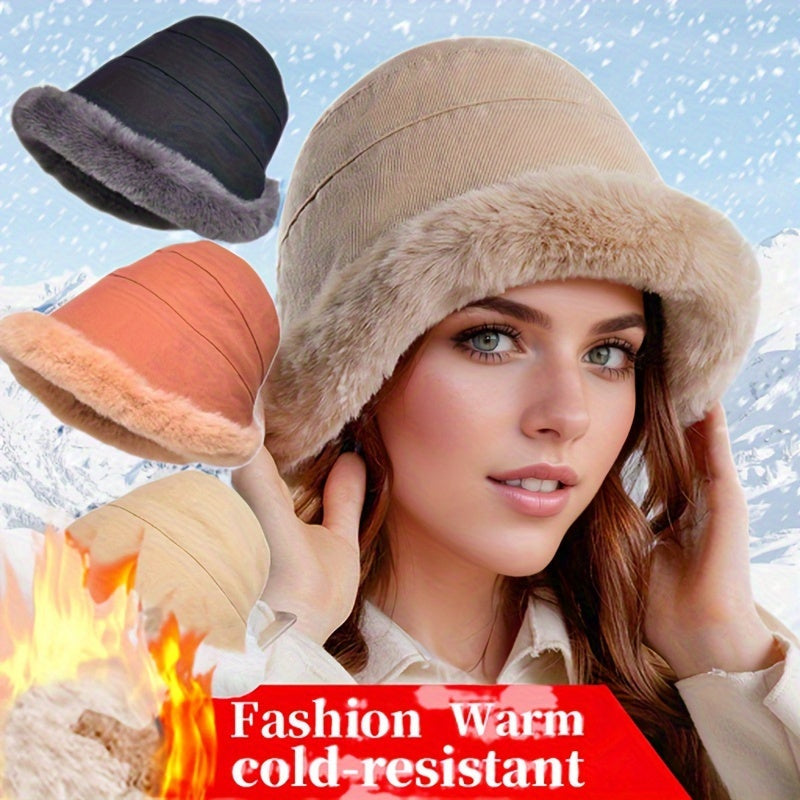 Winter Thermal Bucket Hat, Faux Fur Plush Thickened Ear Protection Fisherman Warmer Hat For Women Xmas Gift Good Vibrations