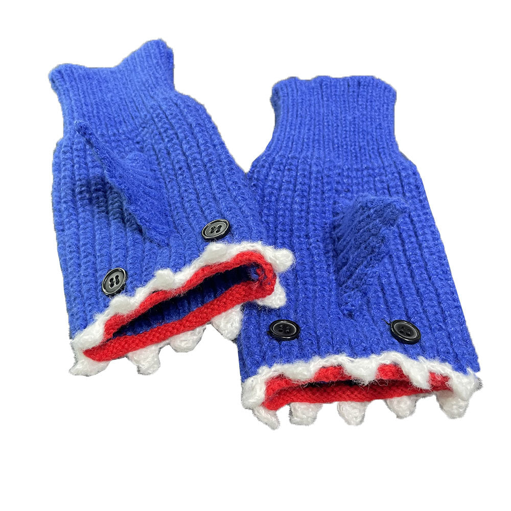 1pair Funny Handmade Shark Gloves - Wool Winter Warm Half-finger Gloves for Christmas Gifts for stocking stuffers Good Vibrations