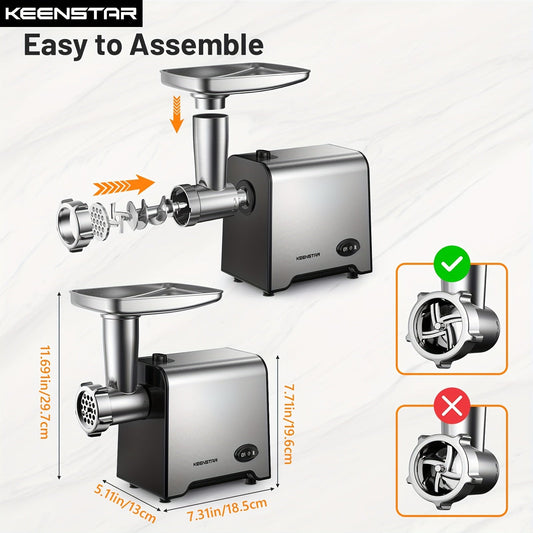 KEENSTAR Electric Meat Grinder, Sausage Stuffer Maker 450W(3000W Max) Food Grinder With Blade & 3 Plates, Sausage Stuffer Tubes & Kubbe Kit, Stainless Steel Heavy Duty Meat Mincer Machine For Home Kitchen Use Good Vibrations