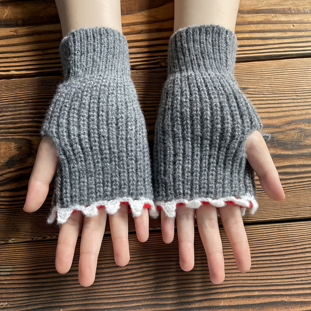 1pair Funny Handmade Shark Gloves - Wool Winter Warm Half-finger Gloves for Christmas Gifts for stocking stuffers Good Vibrations