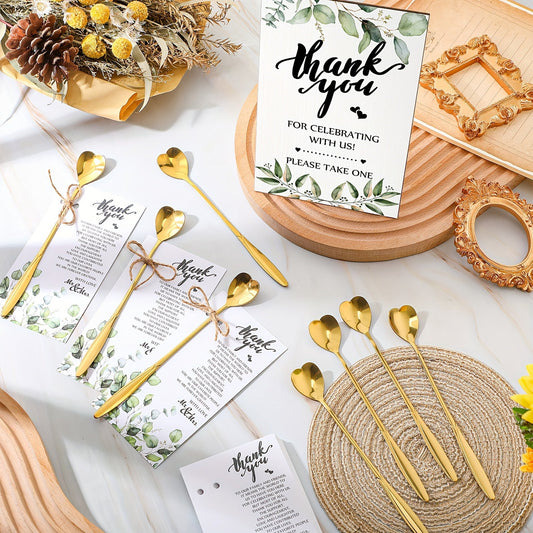 103 pcs 103-Piece Bridal Shower Tea Party Favors: Heart-Shaped Tea Spoons, Greenery Sign, Thank You Cards & Hemp Rope Gifts for Wedding Guests Good Vibrations
